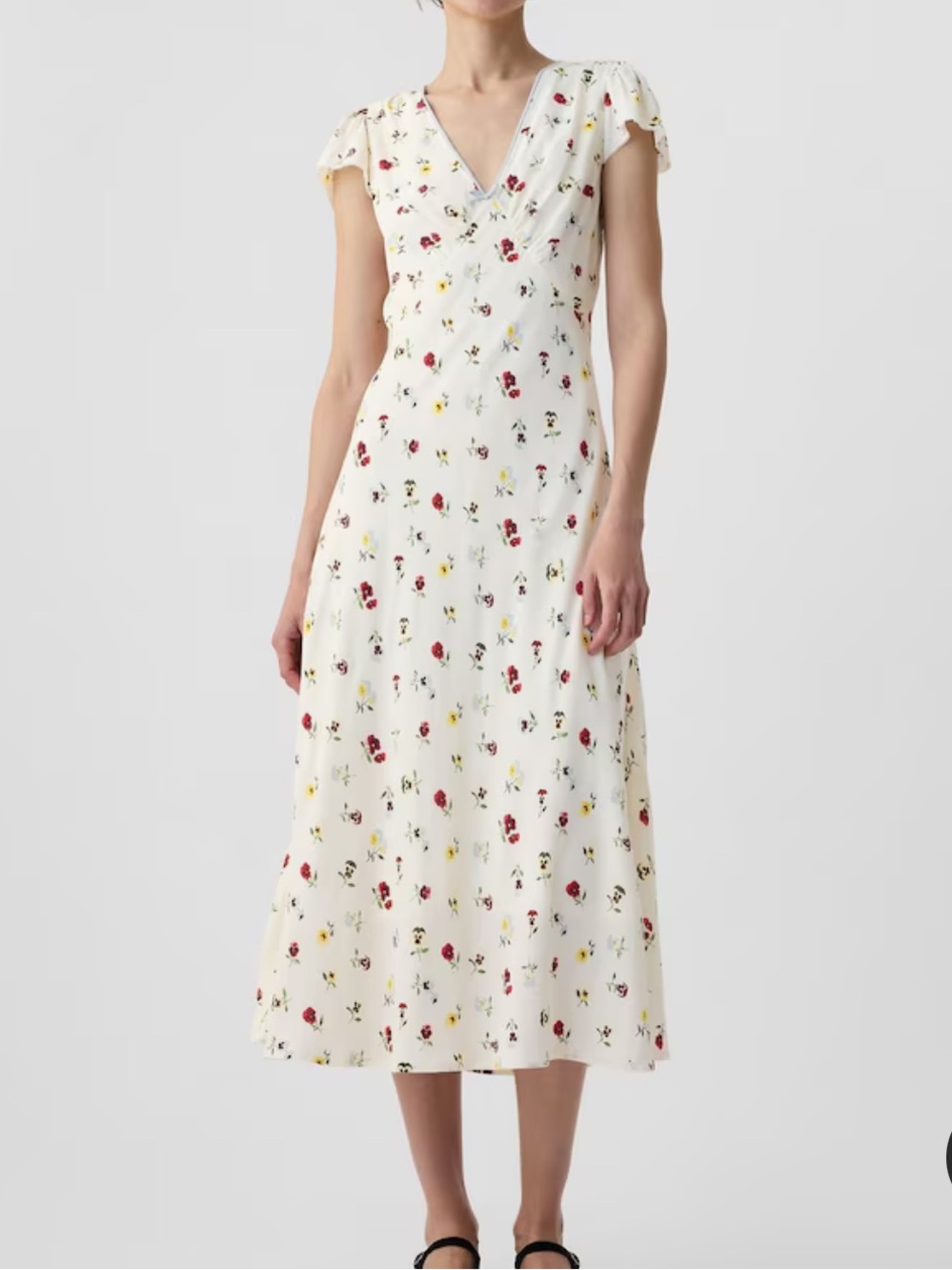 Gap x Doen‎ V-neck Floral Short Sleeve A-line Slim Fit Midi Dress Women’s Sz 2